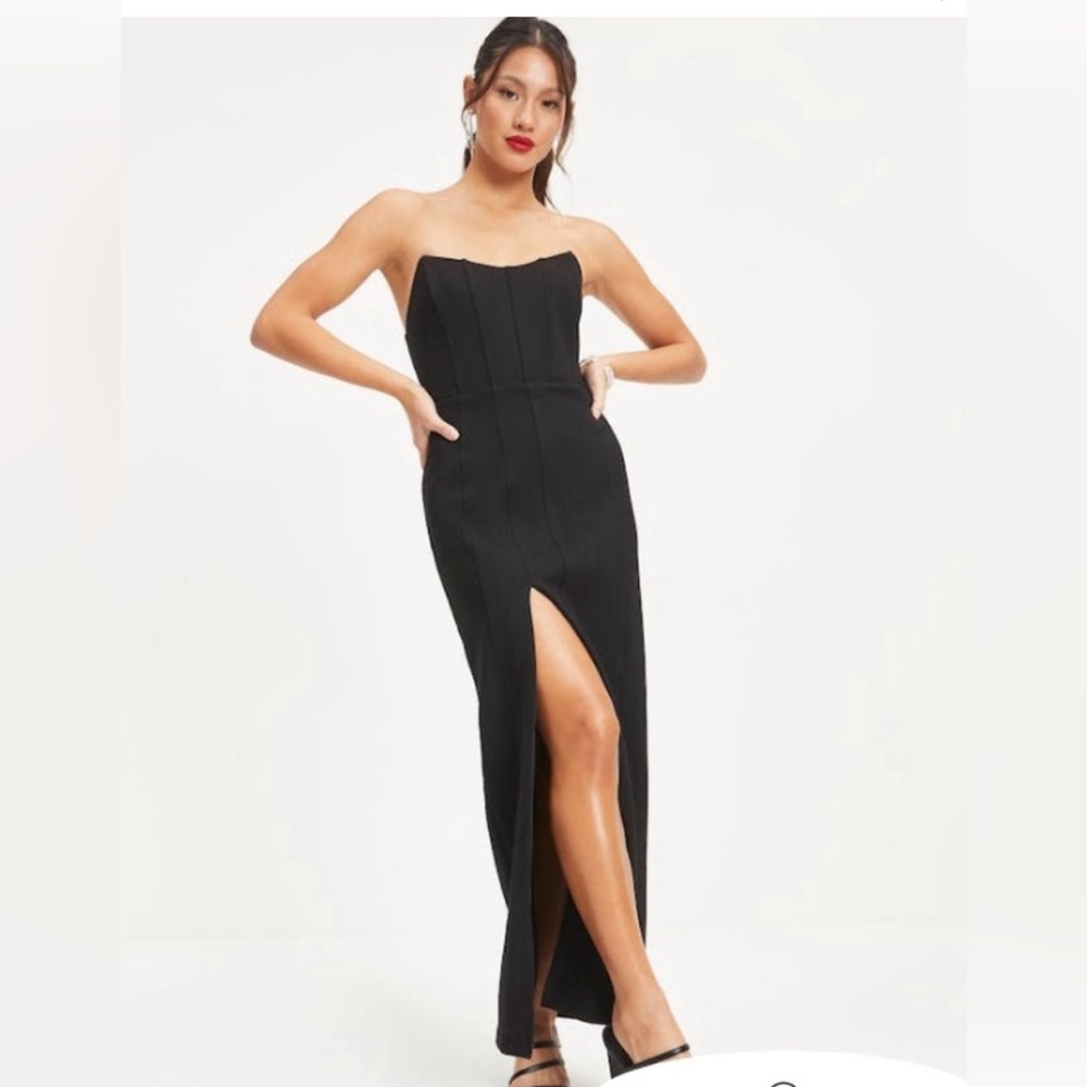 Maritza strapless slit midi dress